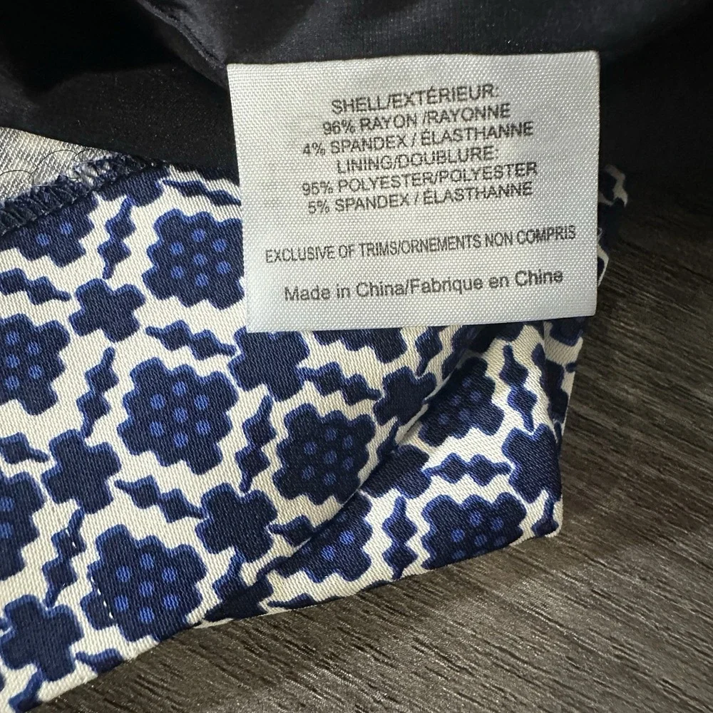 Tory Burch V Neck Shift Dress Women's Size  14 Blue Geometric Stretch Read